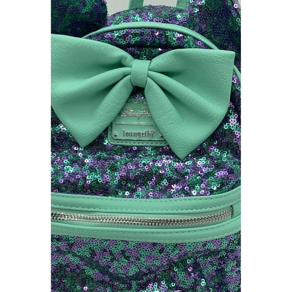 LOUNGEFLY 2023‎  Disney Parks Sequin Minnie Mouse Backpack – Teal & Purple - Picture 4 of 7